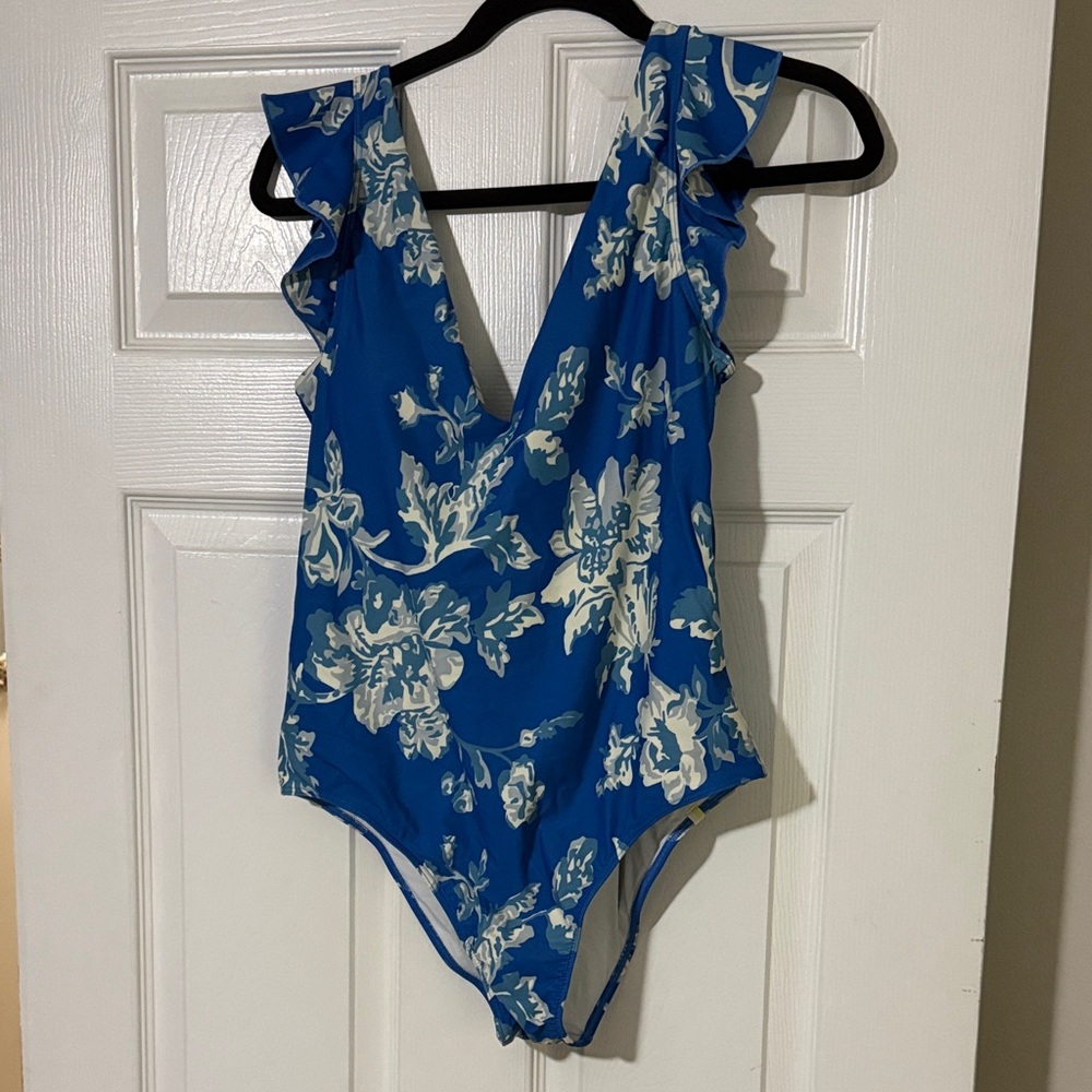 summersalt Blue Floral Ruffle One-Piece Swimsuit